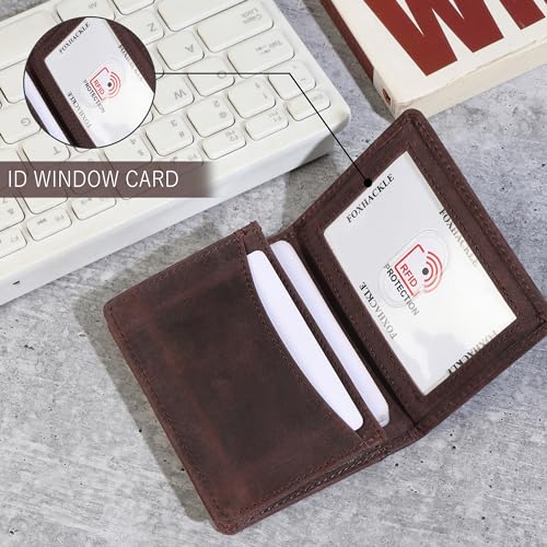 FOXHACKLE Leather Credit Card Holder For Men and Women, Small RFID Blocking Bifold Wallet (With ID Slot, Hunter Coffee Brown) - Image 4