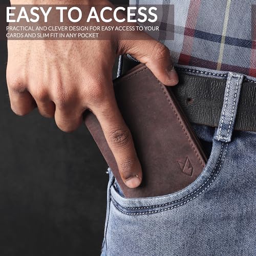 FOXHACKLE Leather Credit Card Holder For Men and Women, Small RFID Blocking Bifold Wallet (With ID Slot, Hunter Coffee Brown) - Image 5