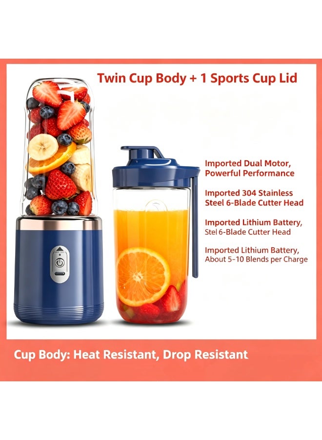 VENTRA Dual‑Cup Portable Blender, 6‑Blade Rechargeable Mini Juicer - Image 1