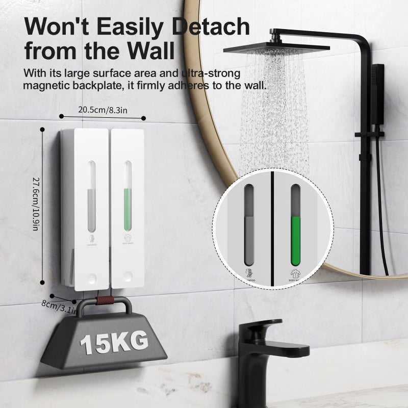 Aeakey Shampoo and Conditioner Dispenser 2-Chamber Wall-Mounted Shower Soap Dispenser, No-Drill Installation, 800ML Capacity, Ideal for Bathrooms and Hotels - Image 2