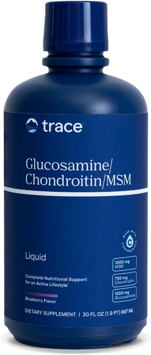 Trace Minerals GlucosamineChondroitinMSM  Liquid Supplement Aids Body Mineral Health  Support for Bone Strength  Joint Health  Mobility Support Supplement  Natural Blueberry Flavor 32 fl oz - Image 1