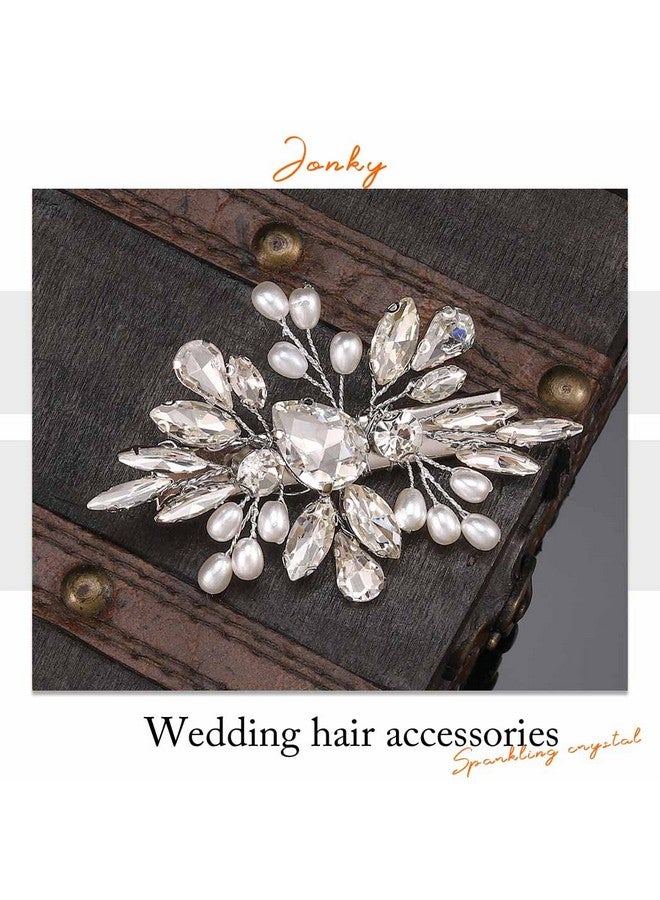 JONKY Wedding Crystal Hair Clips Silver Bridal Hair Clip Sparkly Rhinestone Barrettes Bride Pearl Hair Accessories For Women And Girls - Image 4