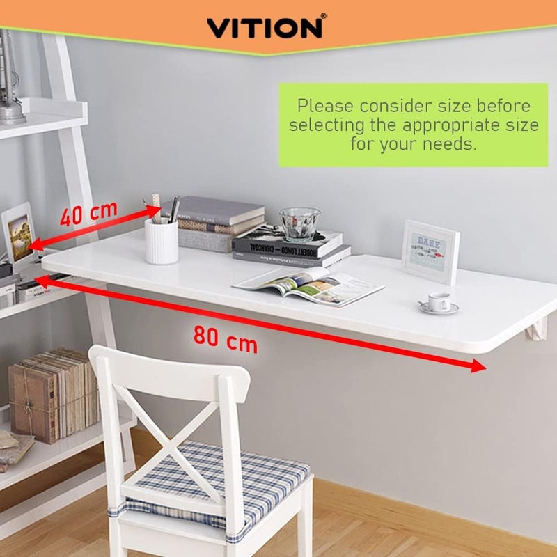 VITION Computer Wall Mount Stand Folding Wall-Mounted Drop-Leaf Table,Metal Folding Shelf Bench Table Bracket (White, 40 X 80 cm) - Image 2