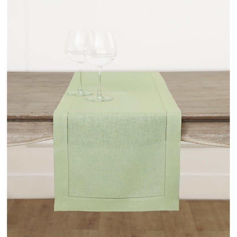 Solino Home Sage Green Linen Table Runner 48 Inch - 100% Pure Linen Classic Hemstitch Table Runner 14 x 48 Inch - Machine Washable Dining Table Runner for Fall  Thanksgiving  Christmas Decor - Image 1