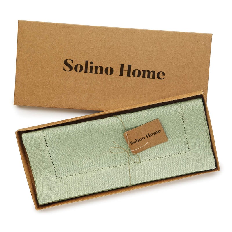 Solino Home Sage Green Linen Table Runner 48 Inch - 100% Pure Linen Classic Hemstitch Table Runner 14 x 48 Inch - Machine Washable Dining Table Runner for Fall  Thanksgiving  Christmas Decor - Image 5