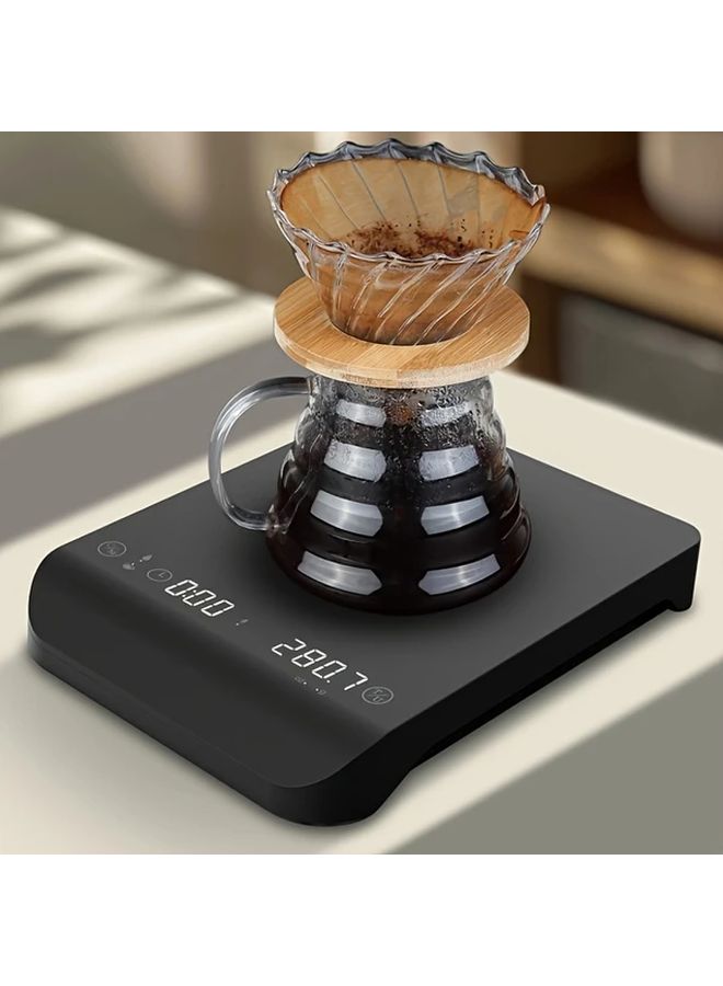 1pc High Precision Rechargeable Coffee Scale 3kg 0 1g Accuracy Fast Charging USB ABS Kitchen Scale with Timer Lithium Polymer Battery Black - Image 2
