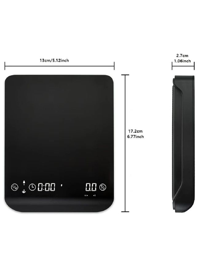 1pc High Precision Rechargeable Coffee Scale 3kg 0 1g Accuracy Fast Charging USB ABS Kitchen Scale with Timer Lithium Polymer Battery Black - Image 3