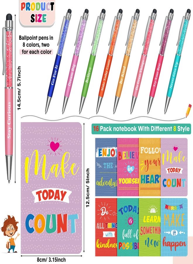 Funrous 32 Pcs Motivational Quote Pens Inspirational Notepads Mini Journal with Ballpoint Pen Small Notebooks Gift Set for Men Women Coworkers, Adult Party Favors Christmas Prizes Gift(Colorful) - Image 2