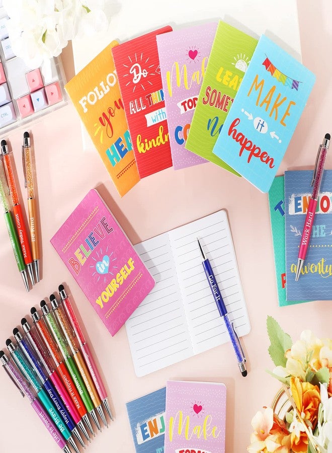 Funrous 32 Pcs Motivational Quote Pens Inspirational Notepads Mini Journal with Ballpoint Pen Small Notebooks Gift Set for Men Women Coworkers, Adult Party Favors Christmas Prizes Gift(Colorful) - Image 3