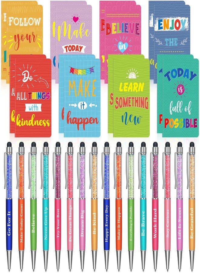 Funrous 32 Pcs Motivational Quote Pens Inspirational Notepads Mini Journal with Ballpoint Pen Small Notebooks Gift Set for Men Women Coworkers, Adult Party Favors Christmas Prizes Gift(Colorful) - Image 1