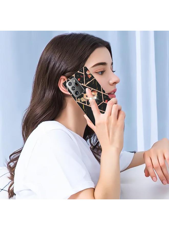 erorex Case For Samsung Galaxy Note20 Ultra Splicing Marble Flower Pattern TPU Ring Holder Case - Image 4