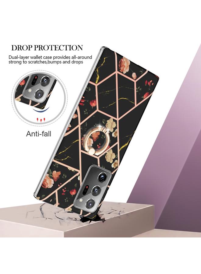 erorex Case For Samsung Galaxy Note20 Ultra Splicing Marble Flower Pattern TPU Ring Holder Case - Image 2
