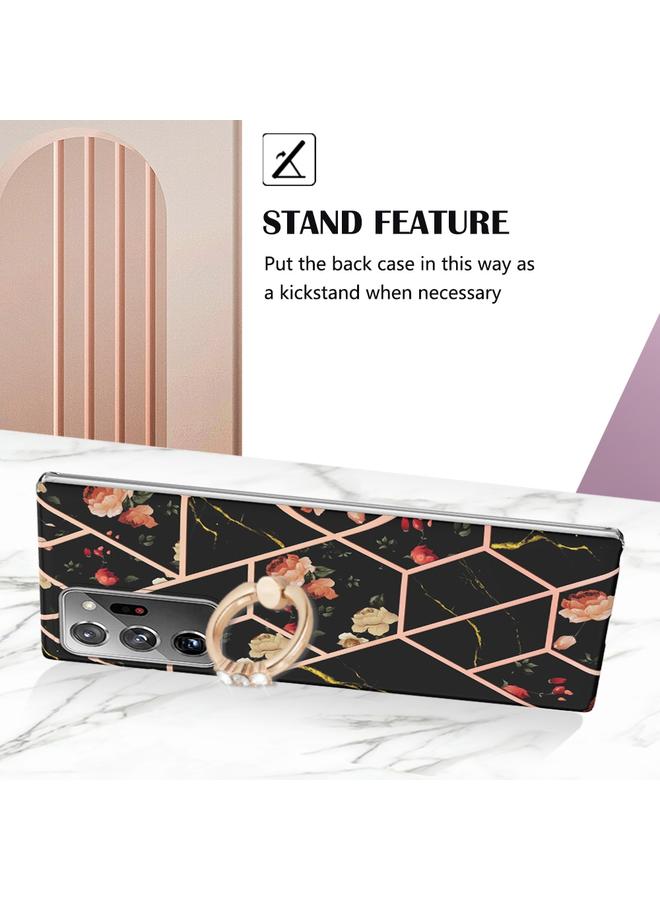 erorex Case For Samsung Galaxy Note20 Ultra Splicing Marble Flower Pattern TPU Ring Holder Case - Image 3