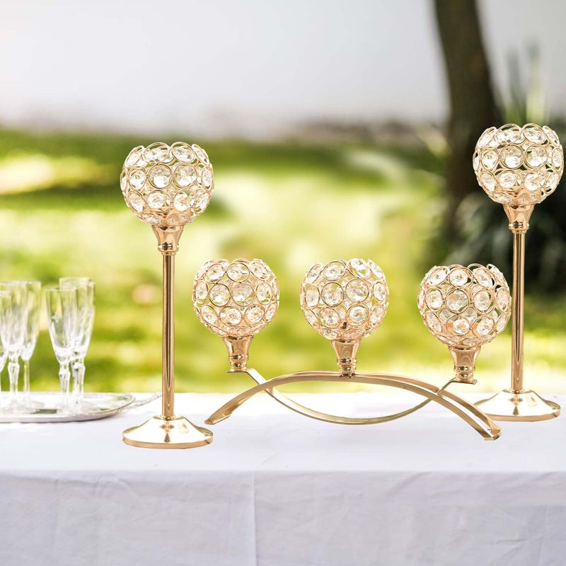 kolnlala Crystal Tealight Candle Holder Centerpiece Home Decorative Candlestick Holder Elegant Table Centerpiece Home Decor Wedding Party Anniversary (Gold, Set of 3) - Image 5