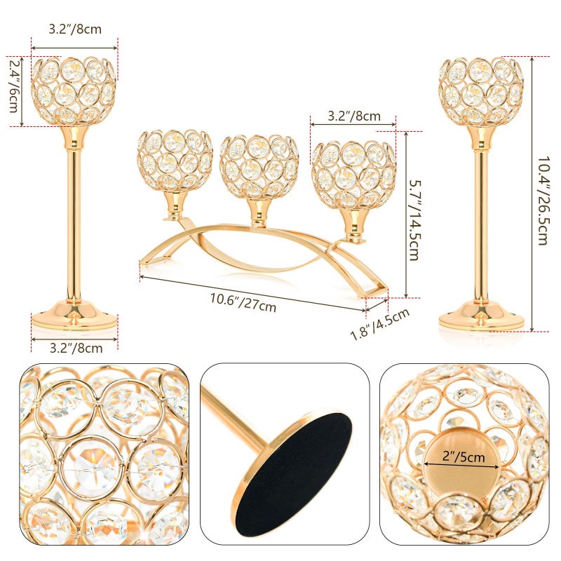 kolnlala Crystal Tealight Candle Holder Centerpiece Home Decorative Candlestick Holder Elegant Table Centerpiece Home Decor Wedding Party Anniversary (Gold, Set of 3) - Image 4