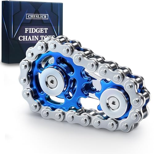CHESLICR Fidget Spinner Toy for Adults Metal Figette Bike Chain Easter Basket Stuffer for Adult Men Pain Stim ADHD Teen Cool Gadgets Quiet Desk Offices Anxiety Relief Items Stress Tool Sensory Spiky Blue - Image 1