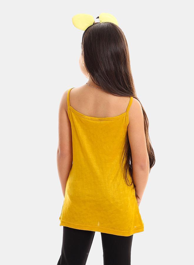 kady Girls Self Pattern Spaghetti Sleeves Tank Top girls mostarda 4 Years - Image 3