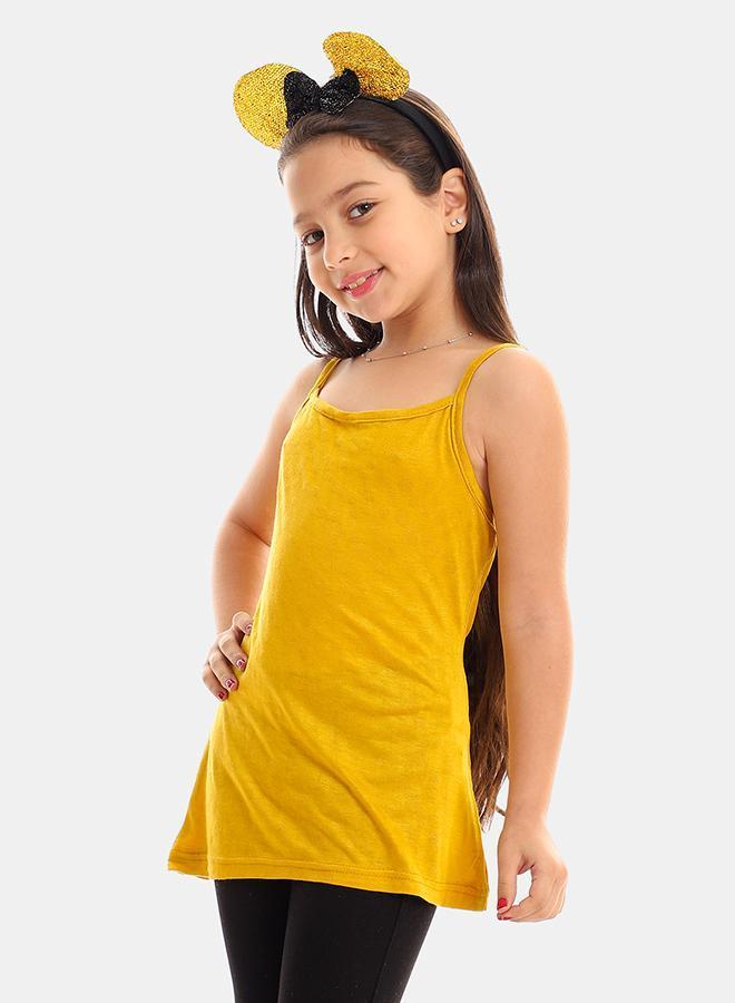 kady Girls Self Pattern Spaghetti Sleeves Tank Top girls mostarda 4 Years - Image 2
