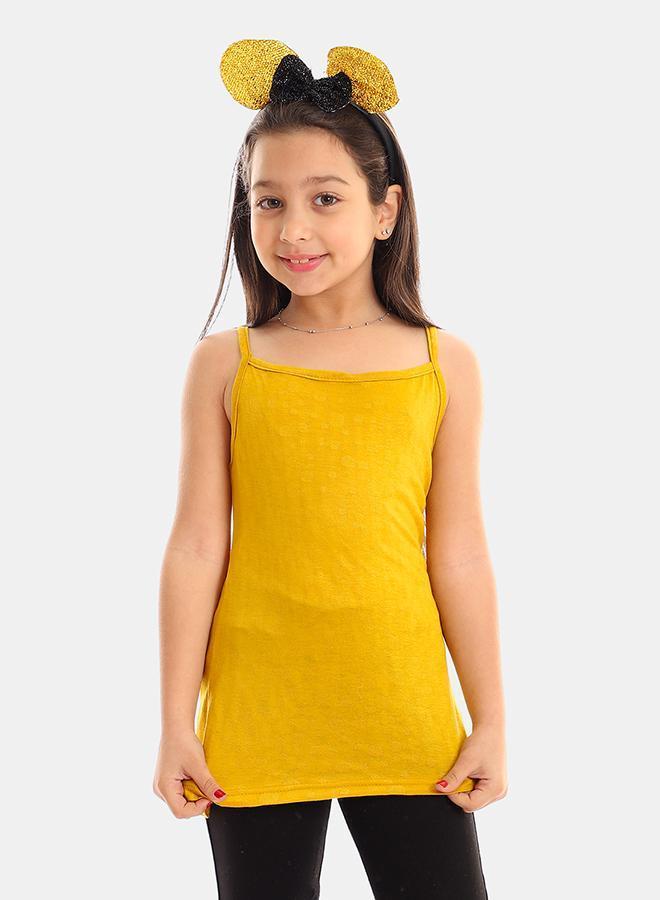 kady Girls Self Pattern Spaghetti Sleeves Tank Top girls mostarda 4 Years - Image 1