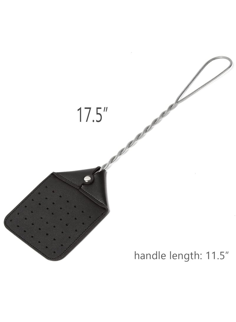 SOLARAE Durable 17.5” Leather Fly Swatter - Heavy Duty Bug Swatter with Sturdy Metal Handle, Perfect for Flies, Bees, and More - Black (Set of 2) - Image 4