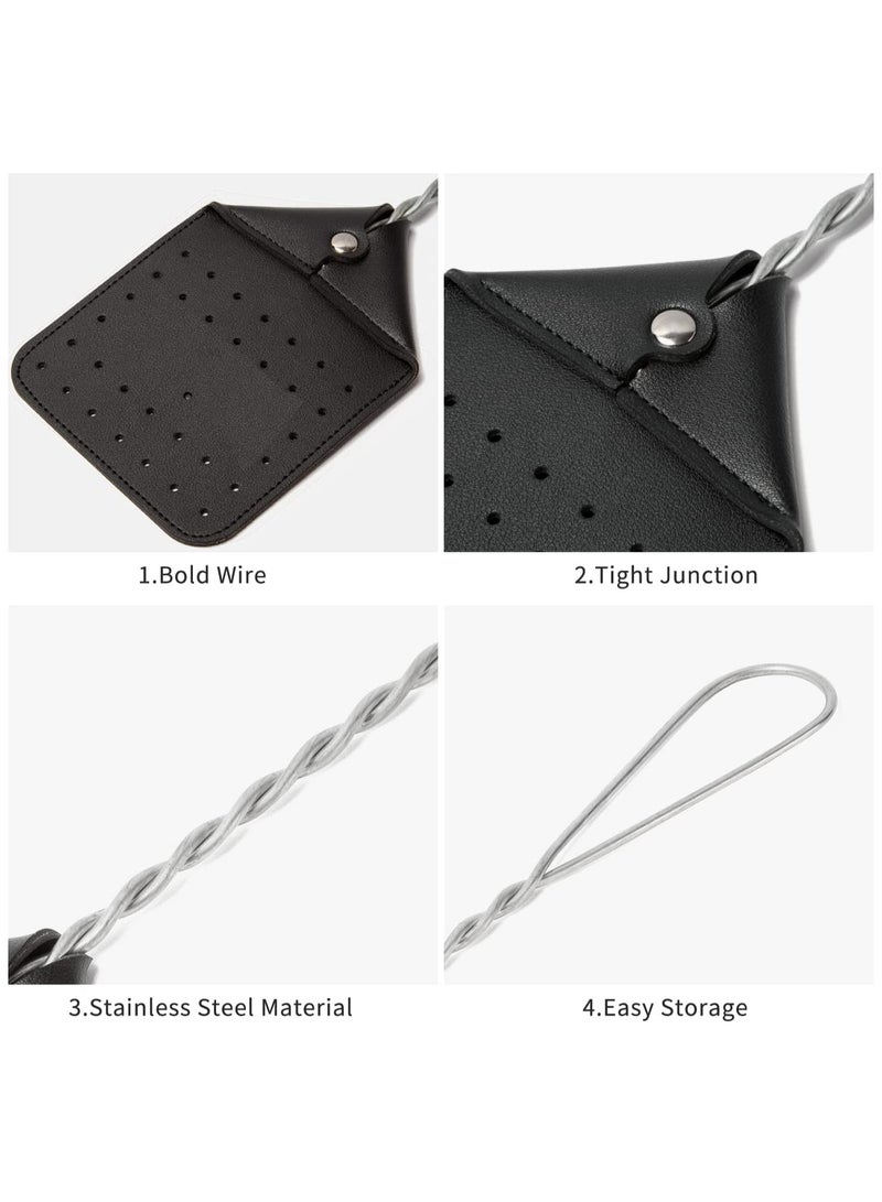 SOLARAE Durable 17.5” Leather Fly Swatter - Heavy Duty Bug Swatter with Sturdy Metal Handle, Perfect for Flies, Bees, and More - Black (Set of 2) - Image 1