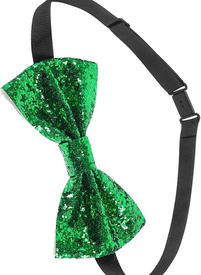 Adjustable Pre Tied Glitter Bow Tie For Men And Boys Green Pu Party Wear - Image 1