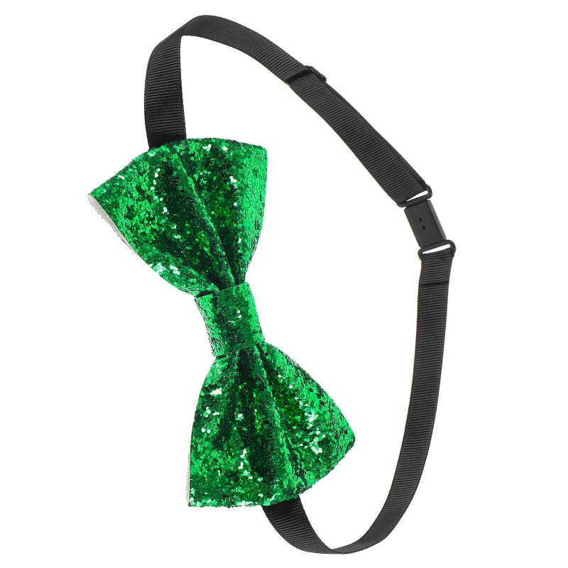 Adjustable Pre Tied Glitter Bow Tie For Men And Boys Green Pu Party Wear - Image 2