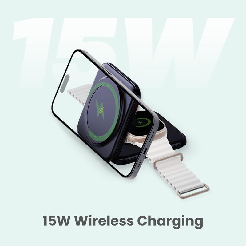 Smartix Dual Magnetic Qi Certified Wireless Fast Charger for Apple Devices - Foldable Mag-Safe Compatible with iPhone 15/14/13/12, Apple Watch, AirPods - Black - Image 4