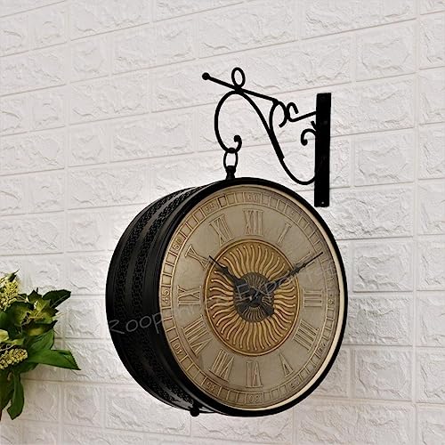 Vintage Clock Analog Black & German Silver Double Sided Clock/One Year Warranty / 6570-12-BW2 - Image 4