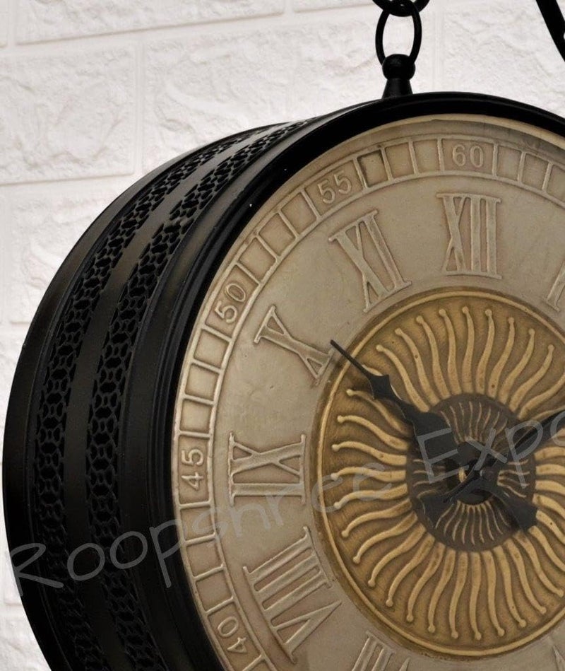 Vintage Clock Analog Black & German Silver Double Sided Clock/One Year Warranty / 6570-12-BW2 - Image 3