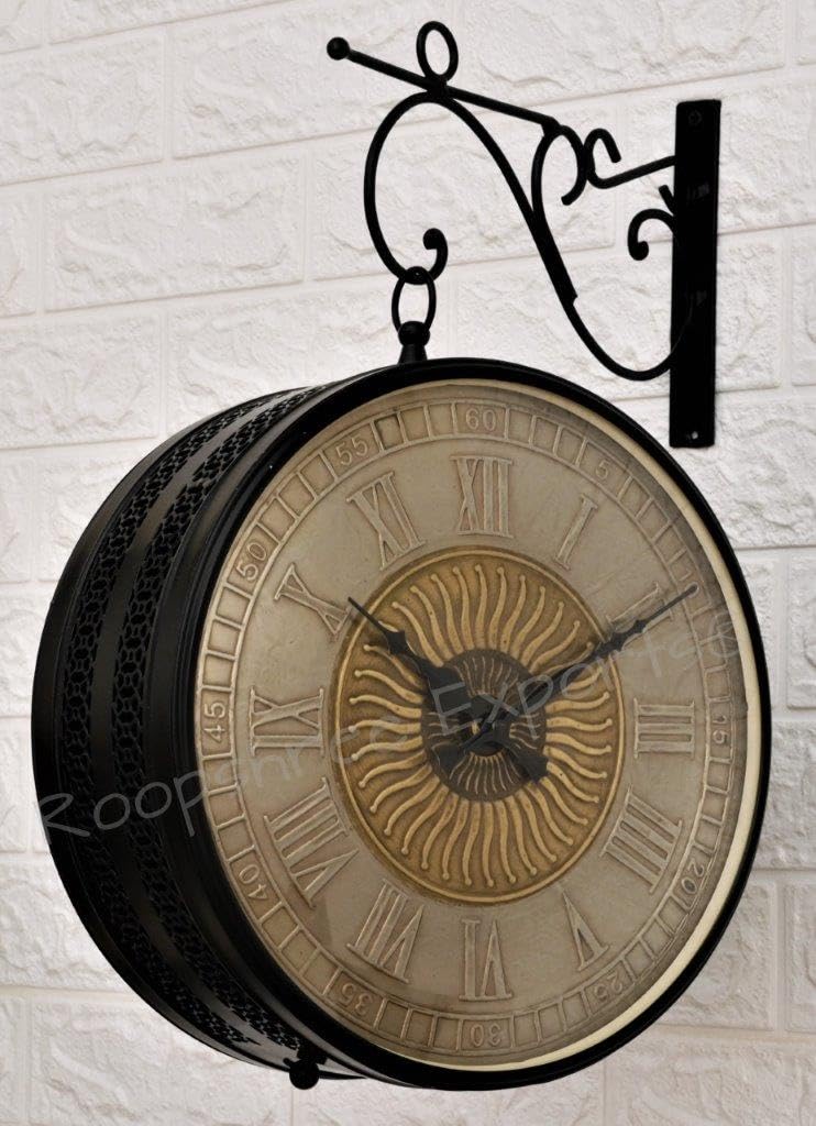 Vintage Clock Analog Black & German Silver Double Sided Clock/One Year Warranty / 6570-12-BW2 - Image 1