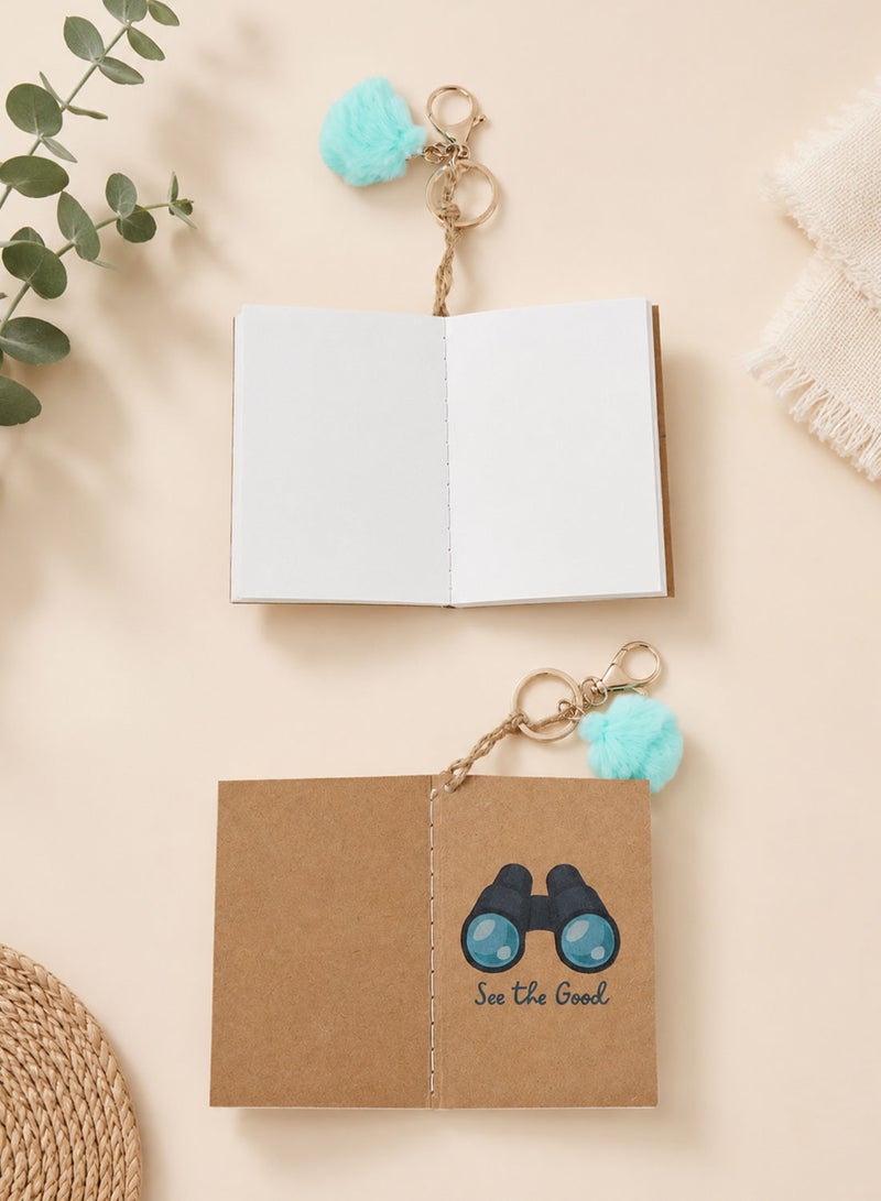 Midi Notebook with Keychain and Blue Pom Pom - Image 1