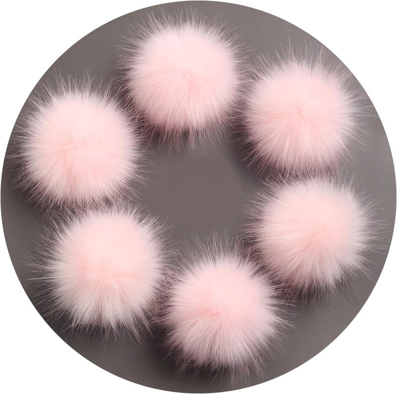 LFOUVRE Pack of 6 Faux Fox Fur Pompoms 3.9inch/10CM Furry Pom Pom Ball with Elastic Loop Knitting Crafts Hat Charm Accessories Pink - Image 2