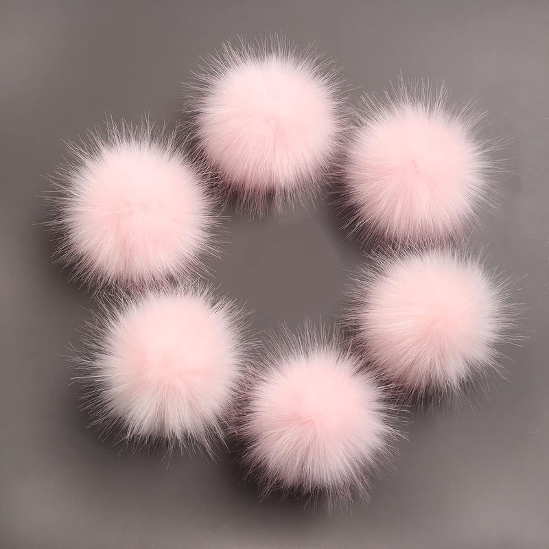 LFOUVRE Pack of 6 Faux Fox Fur Pompoms 3.9inch/10CM Furry Pom Pom Ball with Elastic Loop Knitting Crafts Hat Charm Accessories Pink - Image 3