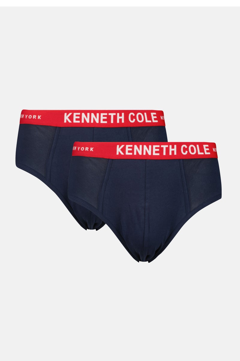 Kenneth Cole Men 2 Packs Brand Logo Brief Set, Navy - Image 1