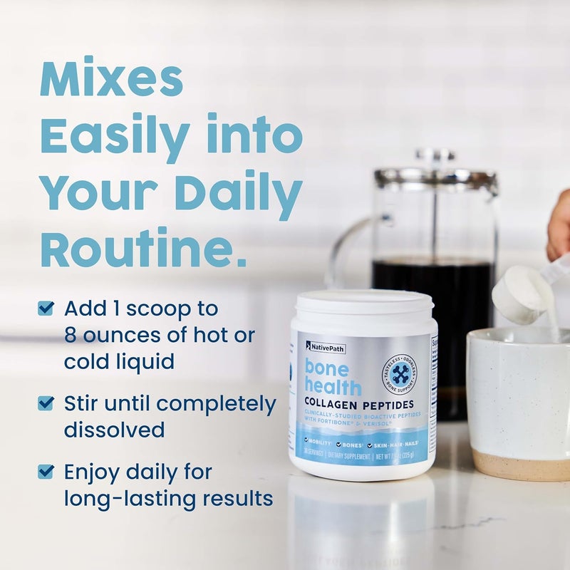 NativePath Bone Health Collagen Peptides Type 1  3 with Fortibone and Verisol 79 Ounce 30 Servings - Image 5