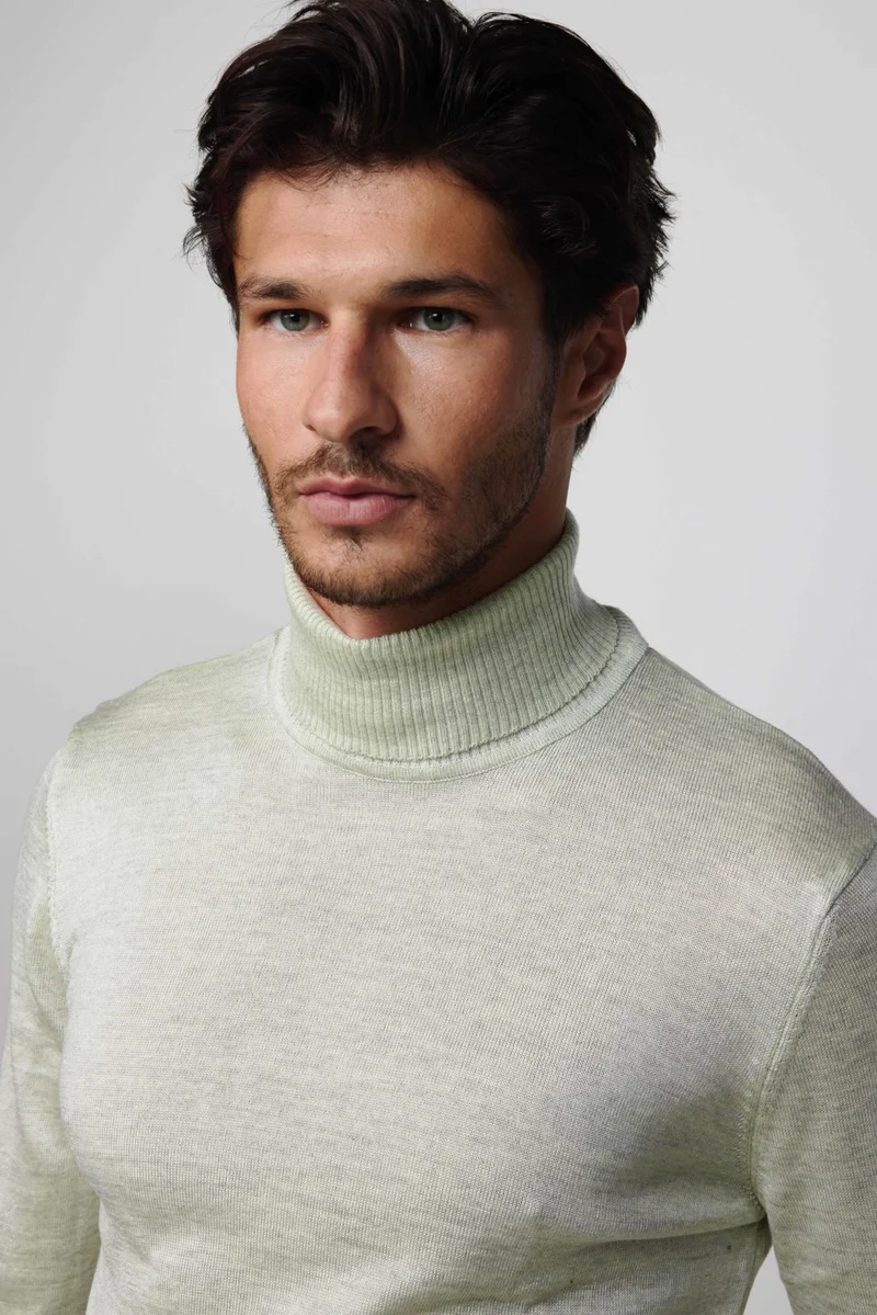 تودورس Slim Fit Full Turtleneck Plain Wool Grey Men's Sweater
