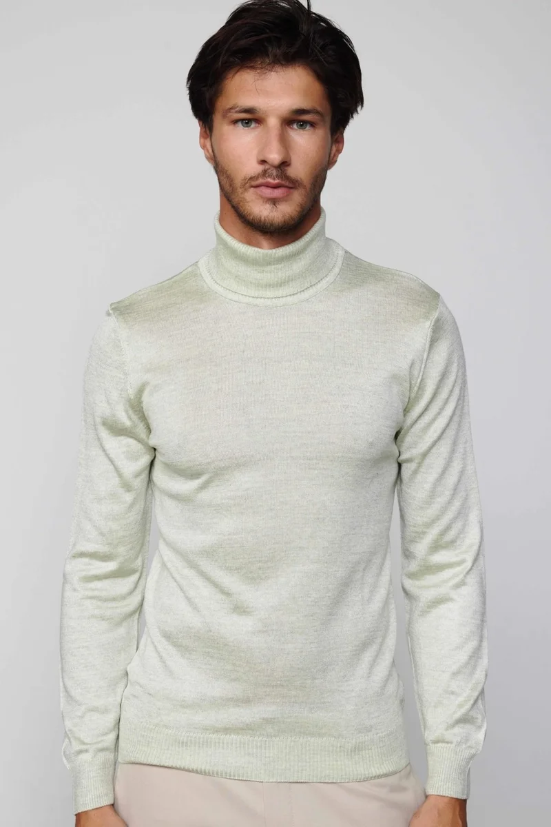 تودورس Slim Fit Full Turtleneck Plain Wool Grey Men's Sweater