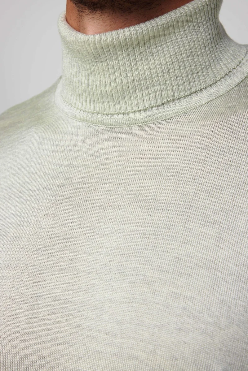 تودورس Slim Fit Full Turtleneck Plain Wool Grey Men's Sweater