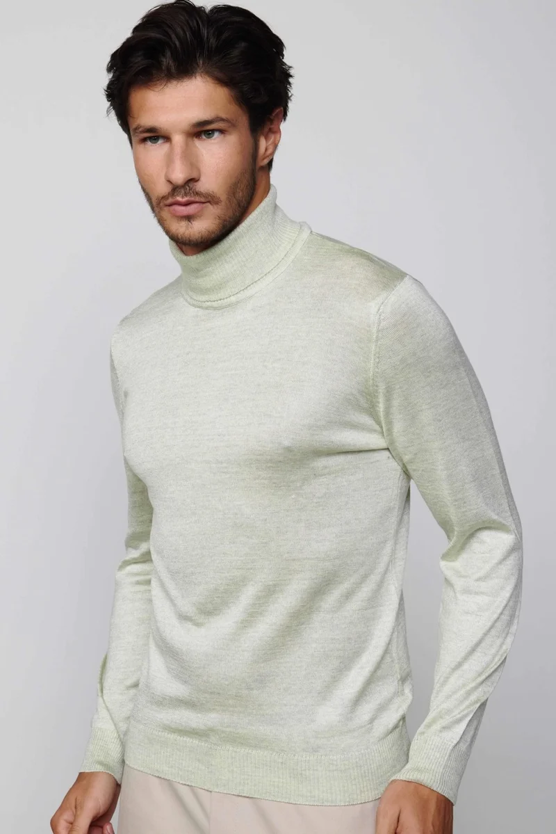 تودورس Slim Fit Full Turtleneck Plain Wool Grey Men's Sweater