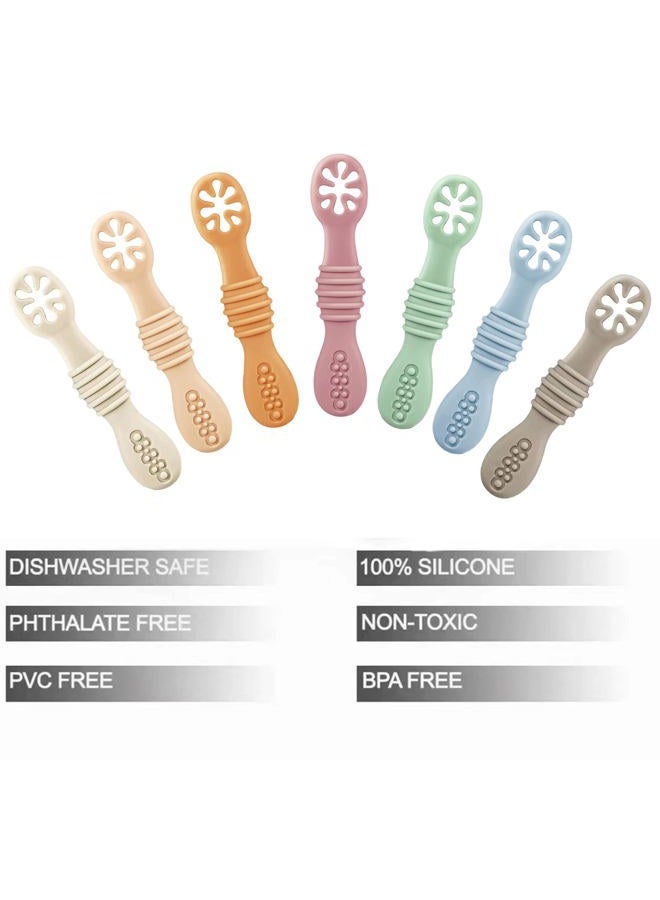 PandaEar 7 Pack Silicone Weaning Spoons - Self Feeding Toddler Spoons for 4-6 Months, Baby Led Weaning - Image 3