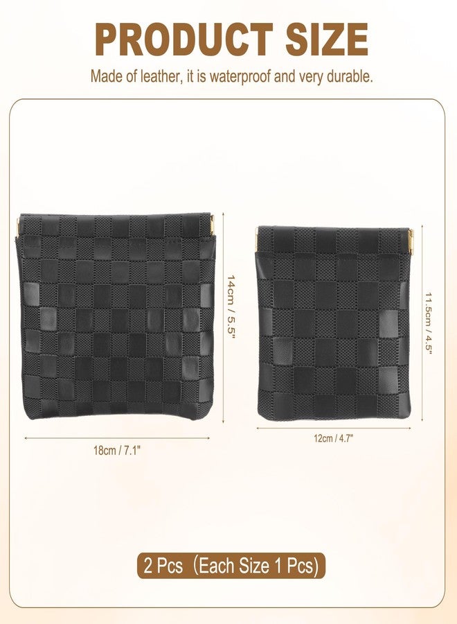 PATIKIL Small Snap Closure Pouches for Purse, 2 Sizes Mini Waterproof Leather Checkered Makeup Bag Portable No Zipper Self-Closing Travel Pocket Organizer Pouch Cosmetic Bag, Black - Image 2