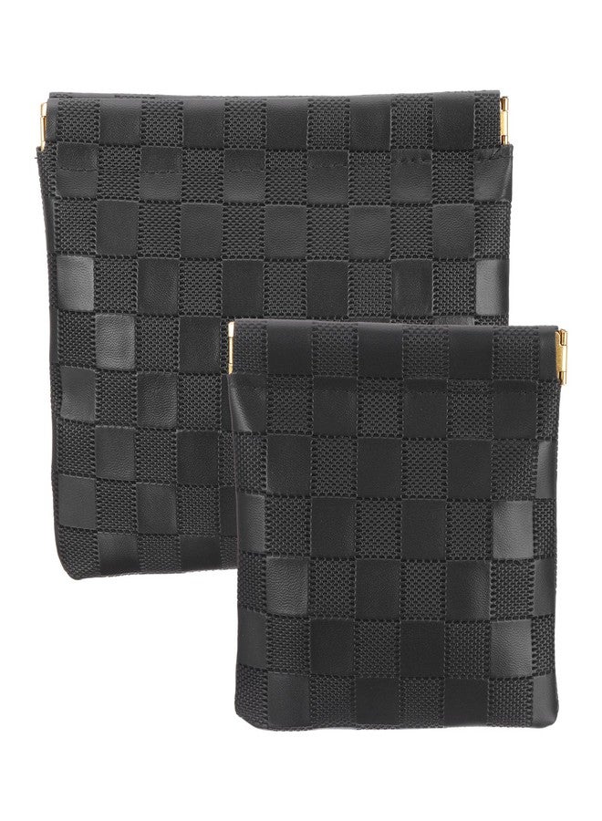 PATIKIL Small Snap Closure Pouches for Purse, 2 Sizes Mini Waterproof Leather Checkered Makeup Bag Portable No Zipper Self-Closing Travel Pocket Organizer Pouch Cosmetic Bag, Black - Image 1