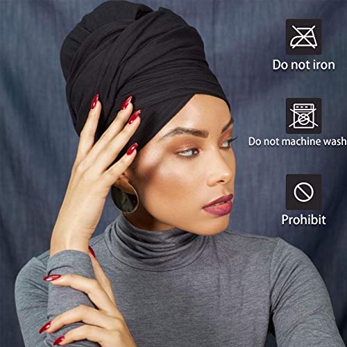 Messen 12 Pieces Head Wrap Scarf Stretch Jersey Turban Extra Long Ultra Soft Urban Headwraps for Women Solid Color African Headwear Headband Tie (Set 01) - Image 2
