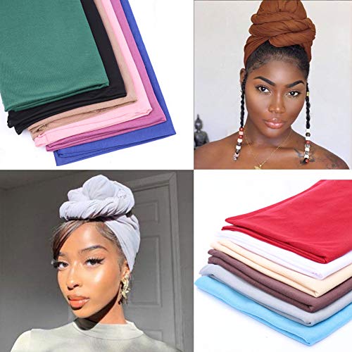 Messen 12 Pieces Head Wrap Scarf Stretch Jersey Turban Extra Long Ultra Soft Urban Headwraps for Women Solid Color African Headwear Headband Tie (Set 01) - Image 5