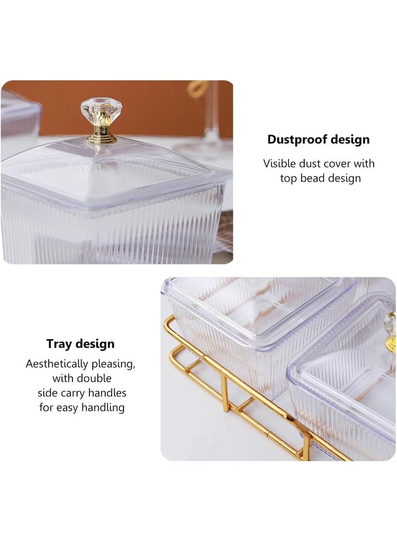 Clear Serving Bowls Set with Gold Metal Rack, Divided Serving Dish Appetizer Tray with 6 Removable Snack Bowls for Fruit Dessert Appetizer Nuts Snacks Candy Chip Dip (Clear) - Image 4