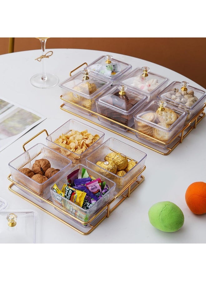 Clear Serving Bowls Set with Gold Metal Rack, Divided Serving Dish Appetizer Tray with 6 Removable Snack Bowls for Fruit Dessert Appetizer Nuts Snacks Candy Chip Dip (Clear) - Image 2