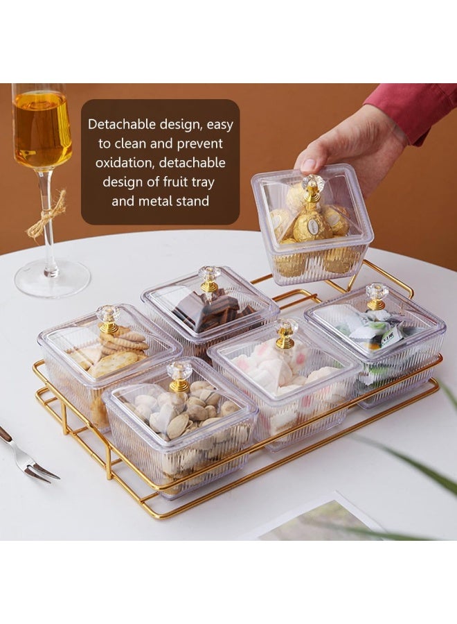 Clear Serving Bowls Set with Gold Metal Rack, Divided Serving Dish Appetizer Tray with 6 Removable Snack Bowls for Fruit Dessert Appetizer Nuts Snacks Candy Chip Dip (Clear) - Image 5