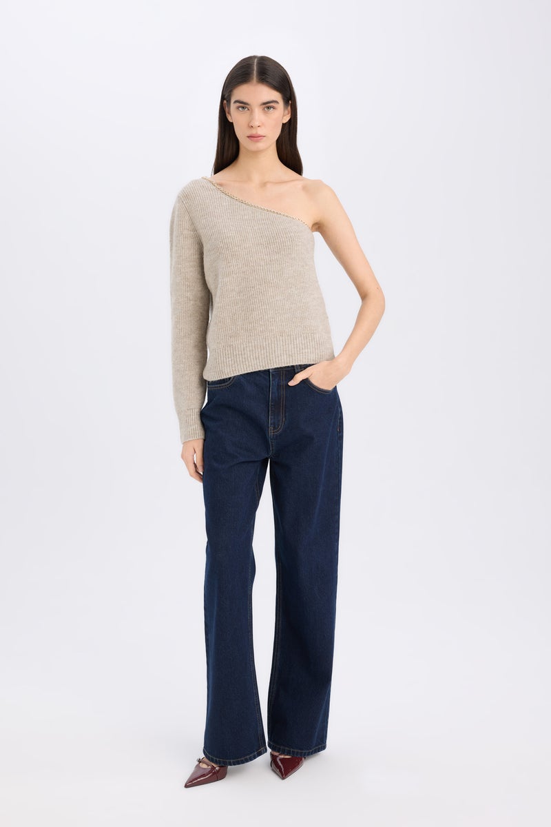 Woman Regular Fit One Shoulder Basic Pullover