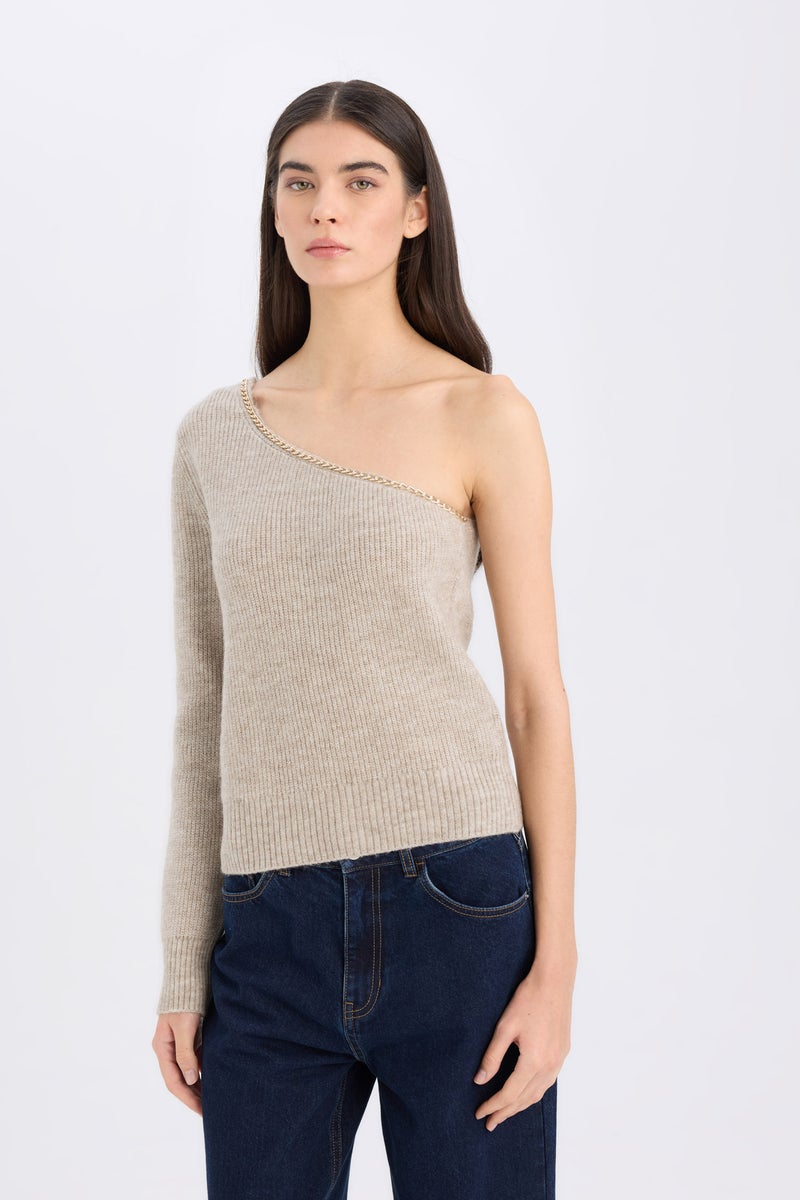 Woman Regular Fit One Shoulder Basic Pullover